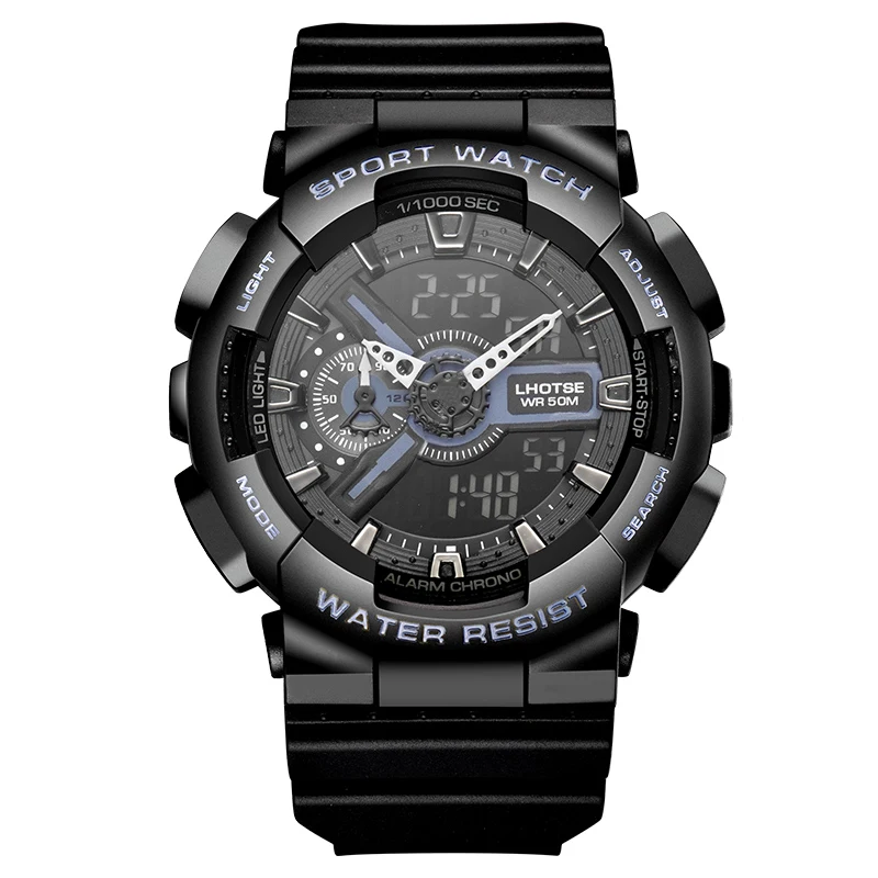 LHOTSE L-3001 уличный светодиодный фонарь Хронограф Спортивные модные светодиодные водонепроницаемые аналоговые цифровые часы с двойной сигнализацией