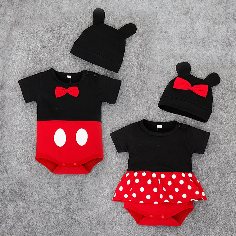 Baby summer rompers set cute Mickey and Minnie design Infant Boys And Girls Romper hat 2 Pieces Suit Baby Clothing Sets