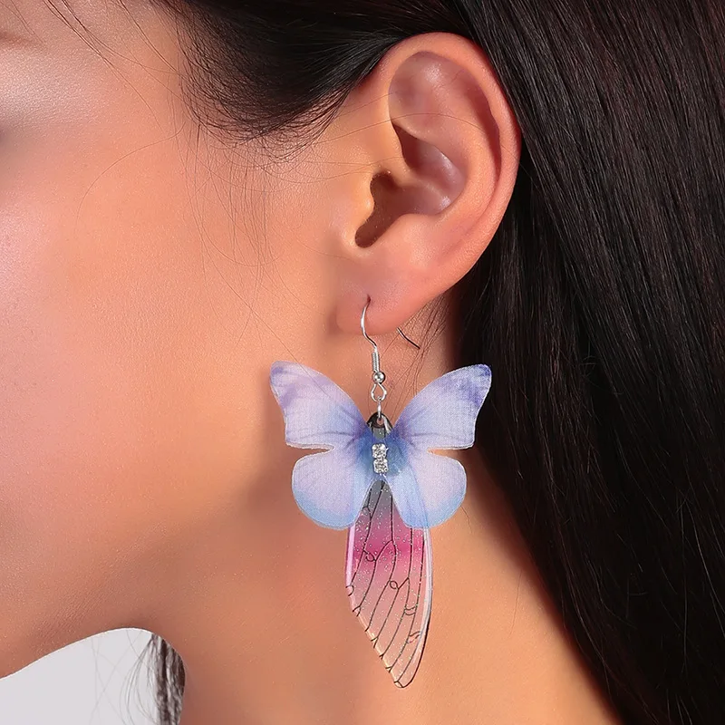 CHUNKE Crystal Colored Butterfly Earrings Fairy Wing Earrings for Women Girls
