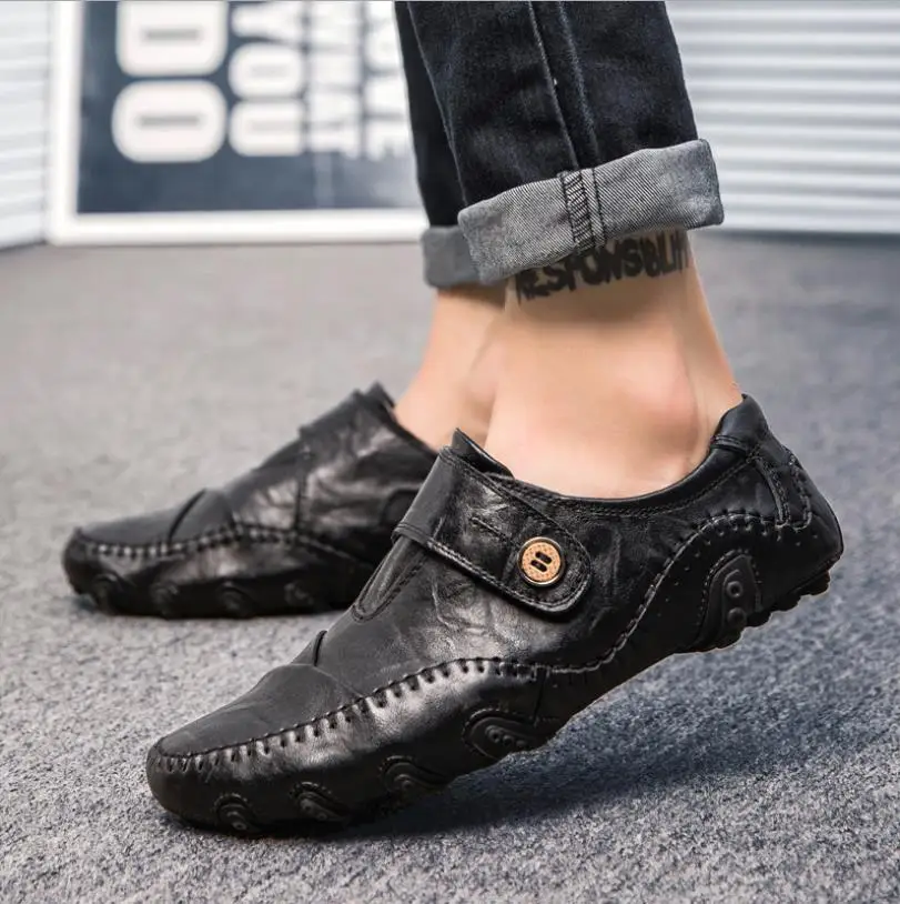 large size men leather shoes Autumn casual shoes for boy business dress shoes male  big size 45 46 black and brown