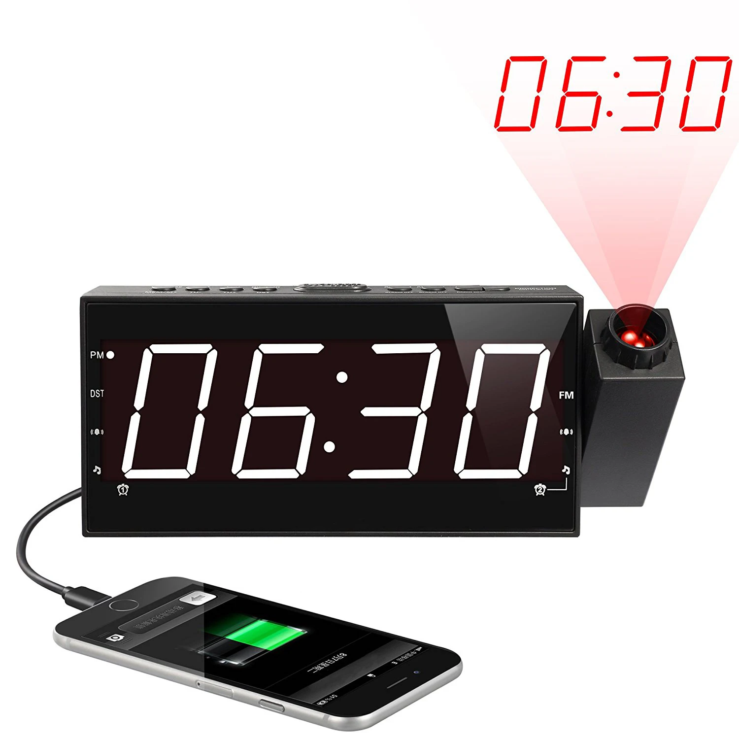 Multifunction Projection Digital Alarm Clock FM Radio with Dimmer, Snooze, Sleep Timer