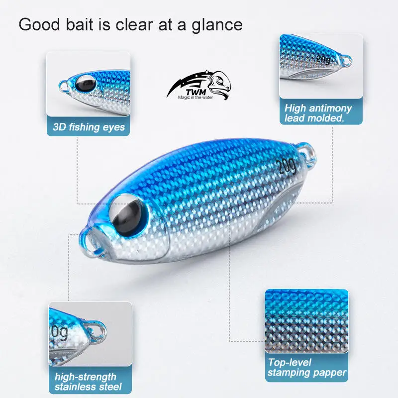 Metal Jig 10g 15g 20g 25g 30g 40g Fishing Lure Assist Jigging Hook Lures Pesca Mar Slow Pitch Jig