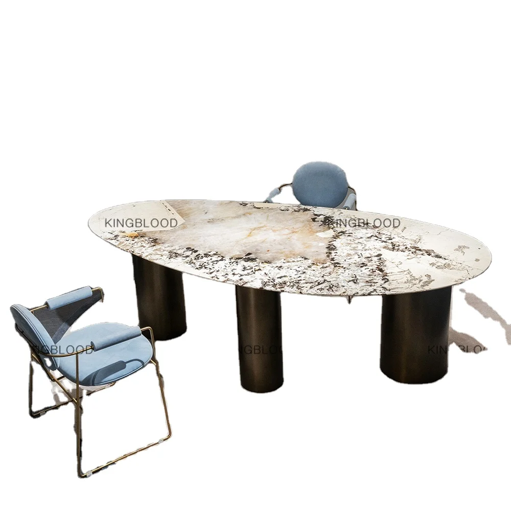 luxury high gloss italian oval shape pandora luxury stone stainless steel legs natural marble dining table set for dining room