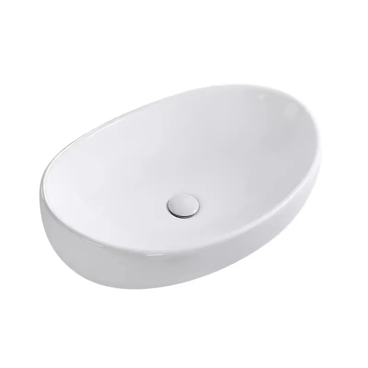 Modern Above Counter Oval White Bathroom Egg Shape Ceramic Table Top Wash Hand Basin Bathroom Vessel Sink