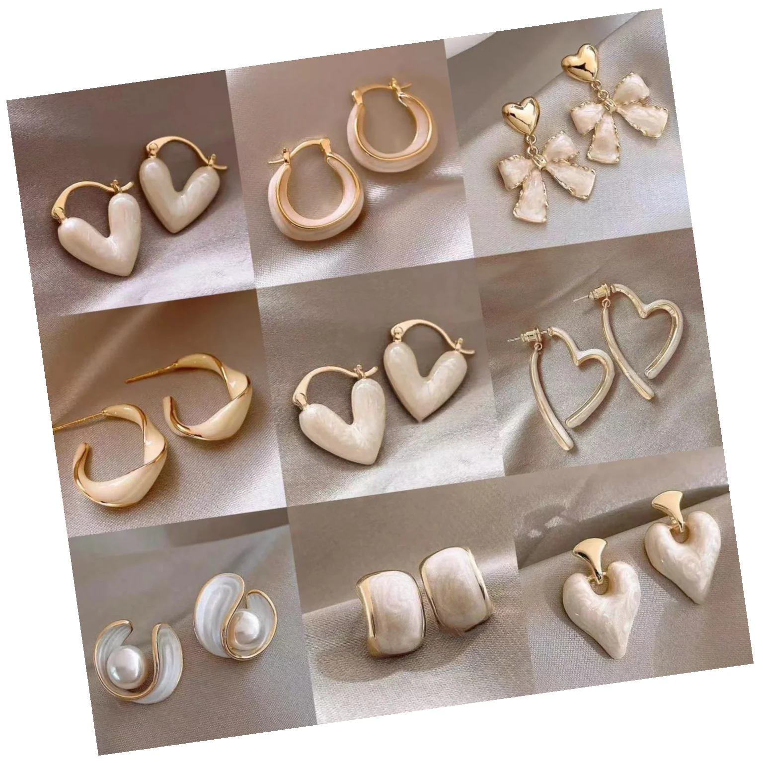 37 Designs Hawaii Jewelry 925 Silver Post White Enamel Flower Floral Stud Earrings 18k Gold White Heart Earrings