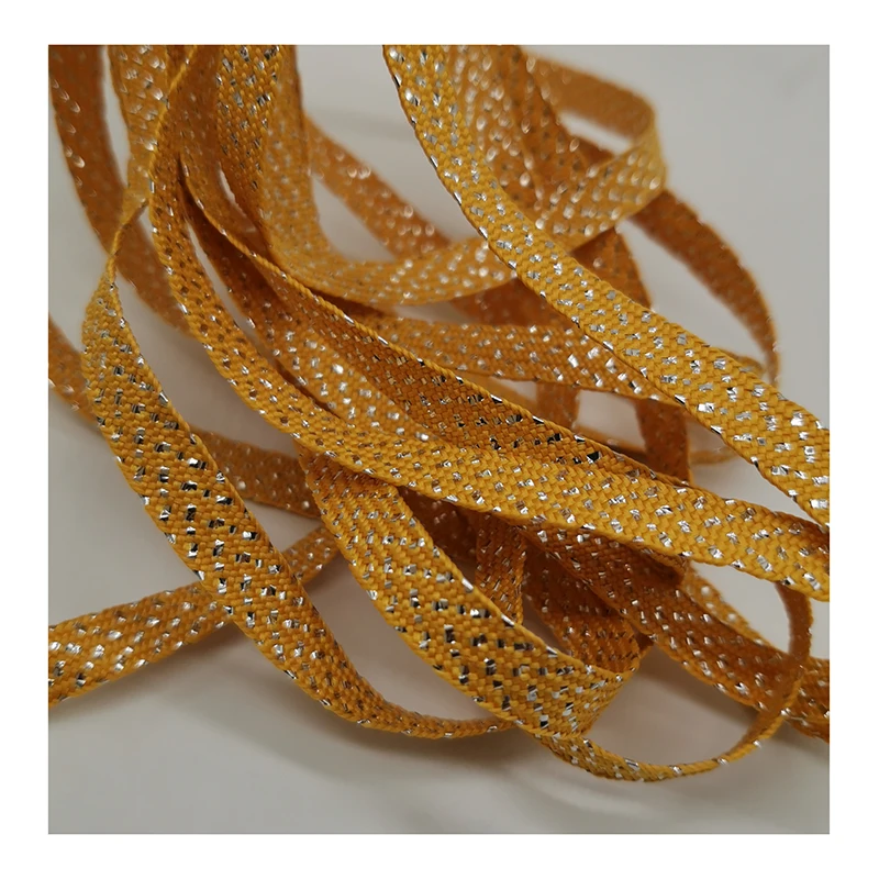 
10MM Gold single layer flat braid rope with Silver fiber for Clothing decoration 