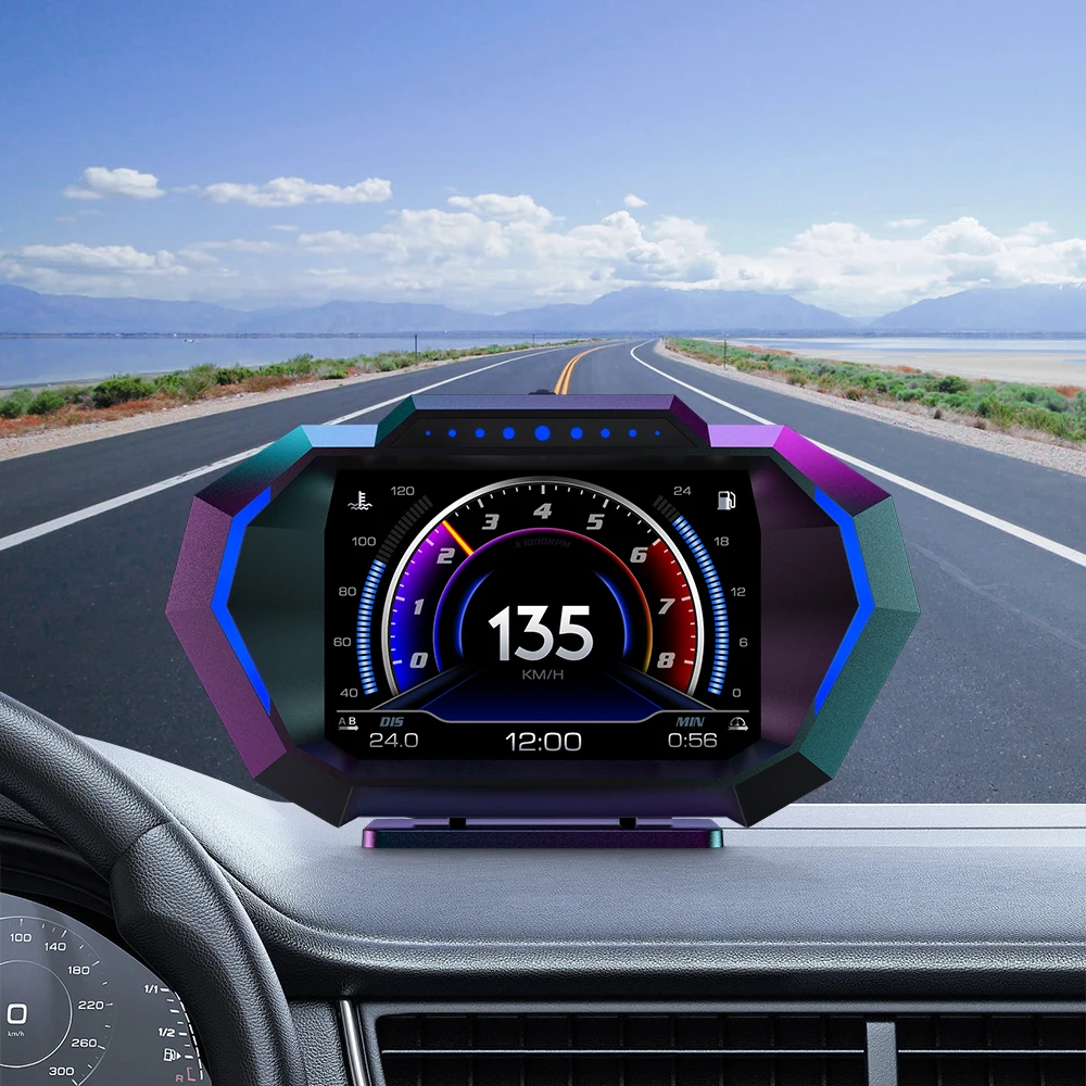 Newest Car HUD P24 Smart Gauge Head Up Display OBD2 GPS Digital Speedometer Slope Multiple Function For Car