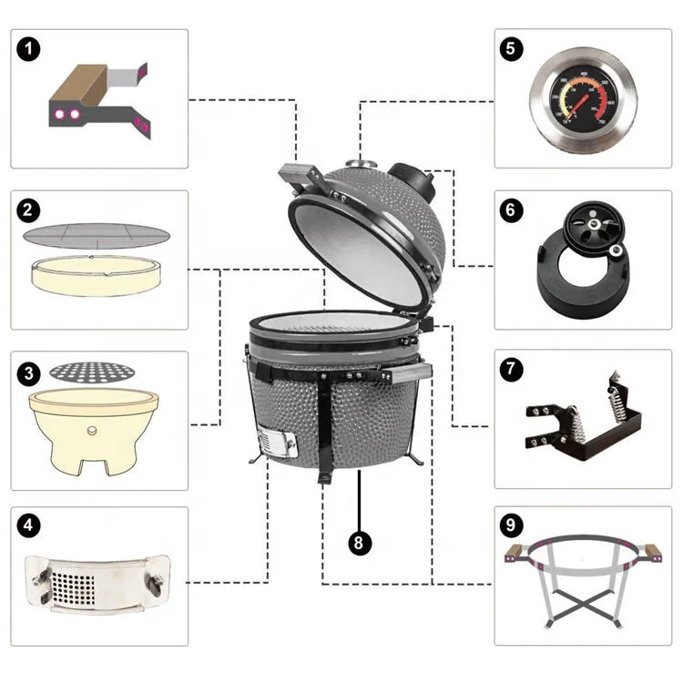 15 Inches China Manufacturer Portable Clay Kamado Oven Japanese Porcelain Charcoal Barbecue Bbq Ceramic Green Egg Komado Grill