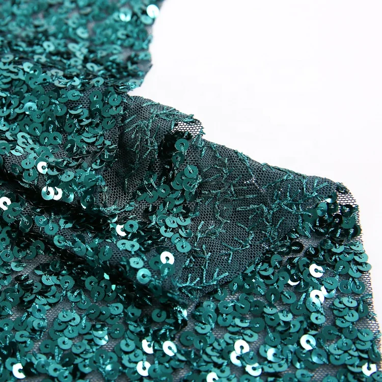 Design Polyester Cheap Luxury Mesh Tulle Luxury Full Green Sequin Material Fabric Embroidery For Club Dress