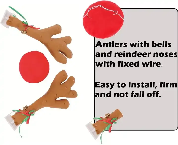 Wholesale Popular Antlers with Bells Reindeer nose Car door Decoration set
