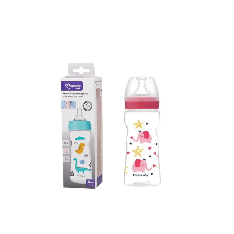 
MOQ One Carton factory directly supply Baby 240ml/oz wide neck PP feeding bottle 