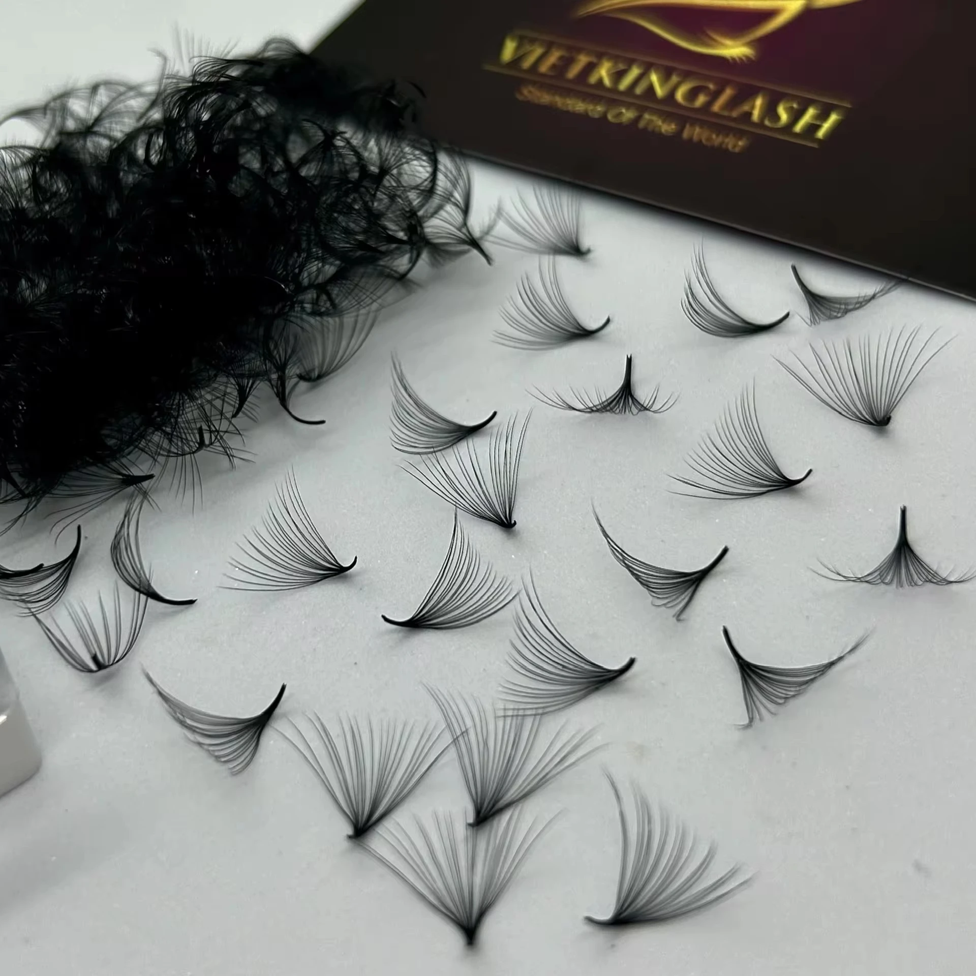 0.03 0.05 0.07 Korean PBT fiber super dark fluffy velvet matte black eyelash extension long stem thin base Promade volume fans