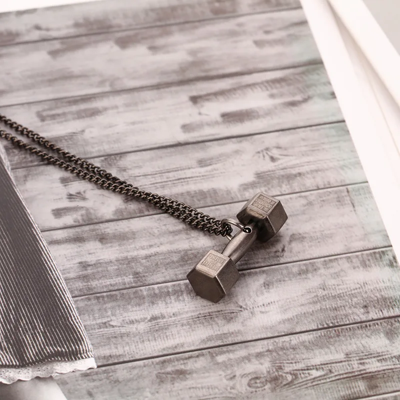 G1742 RTS Personalised Titanium Steel Jewelry Gold Black Fitness Gym Dumbbell Pendant Necklace