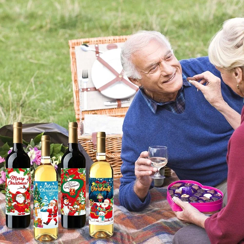 New Design Christmas Party Decorations Apothecary Bottle Stickers Santa Wine Bottle Labels Glassy Bottle Stickers