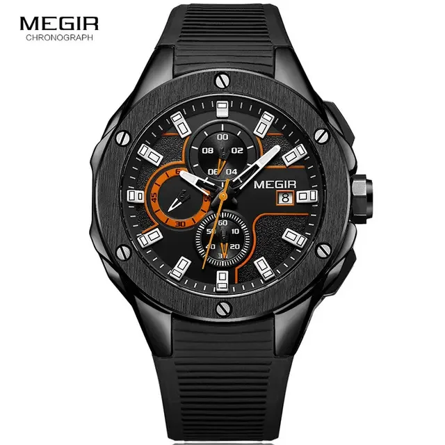Megir 2053 Fashion Made in China Mens Quartz Watch Excel Rubber Strap Chrono Date Display Waterproof Sports Relogio Musculino