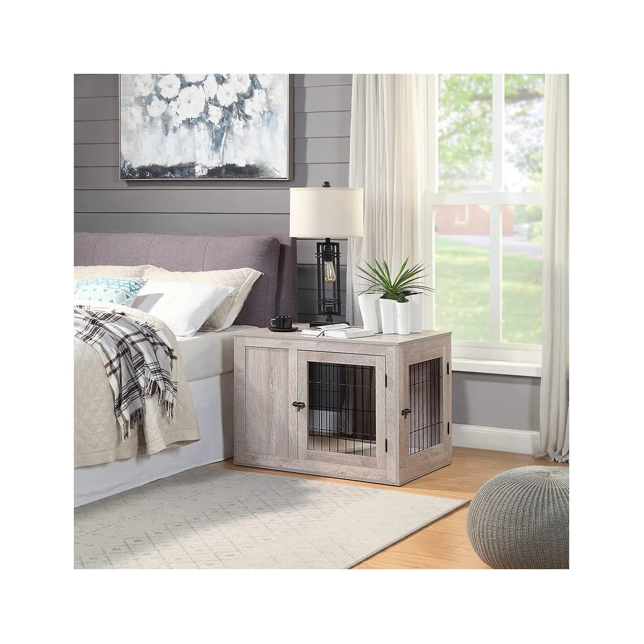 Weathered Grey Furniture Dog house Indoor Pet Kennel with Door Wood Pet House Dog Cage