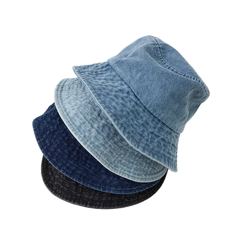 Distressed Denim Blue Green Beige Summer 100% Washed Cotton Vintage Canvas Denim Bucket hat