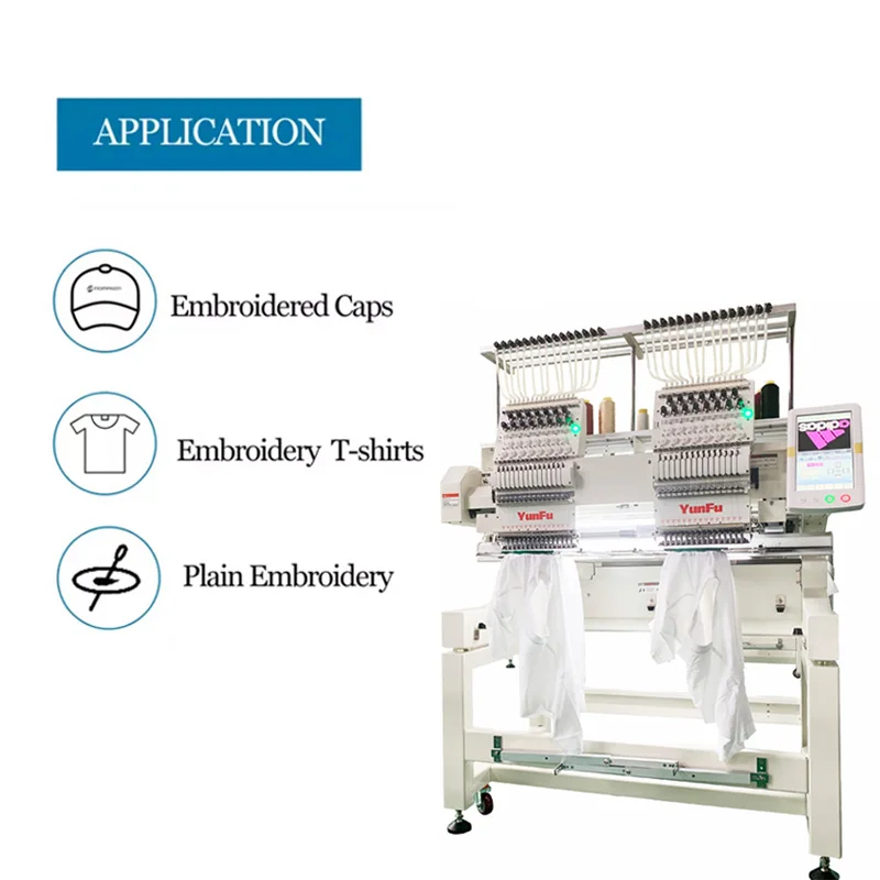 YUNFU industrial embroidery machine 2 head 12 15 needles big frame size embroidery machine price computerized