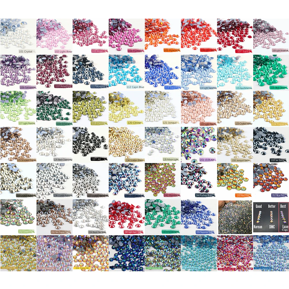 SS6 SS10 SS12 SS20 SS30 Luxe Top Grade Hotfix Rhinestones Motif FlatBack Glass Strass Hot fix Iron On Rhinestone For Garment