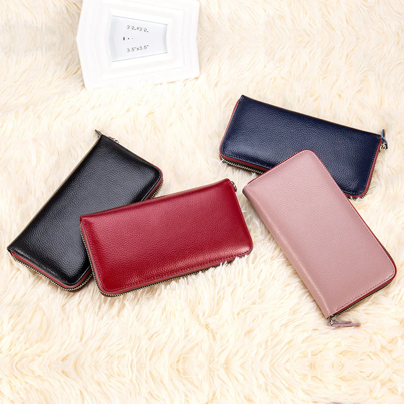 First Layer Cowhide Women Genuine Leather Wallet Large Capacity Card Holder Long Women Wallet