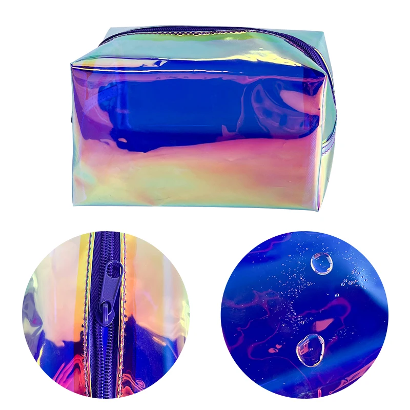 Hot Fashionable Holographic Waterproof Ladies Cosmetic Bag Rainbow Colored Portable Travel Storage Bag