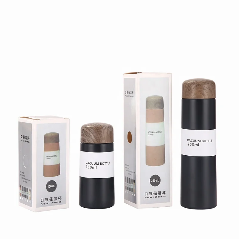TY 150ml 250ml customized logo Stainless Steel Mini Cute Thermos With Wood Grain Lid Double Wall bottle