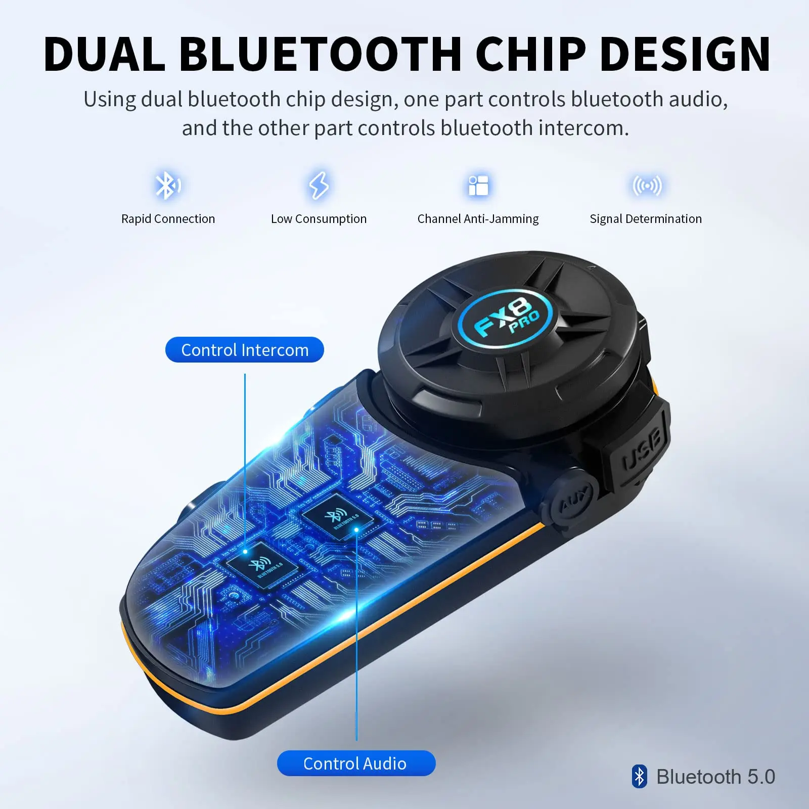 FODSPORTS FX8 Pro 8 riders BT 5.0 interphone waterproof  Bluetooth motorcycle helmet headset intercom radio