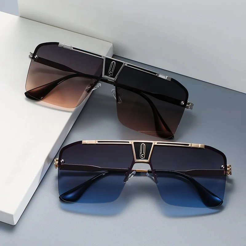 2022 New Luxury Outdoors UV400 Sun Glasses Large Square Rame Fashion Variety Of Face Shape Metal Men Sunglasses