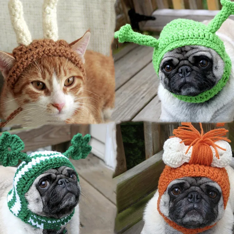 Mini pet hat Funky look custom label logo hat hand-woven knitted beanie pet dog accessory dog bonnet mini hat for pet