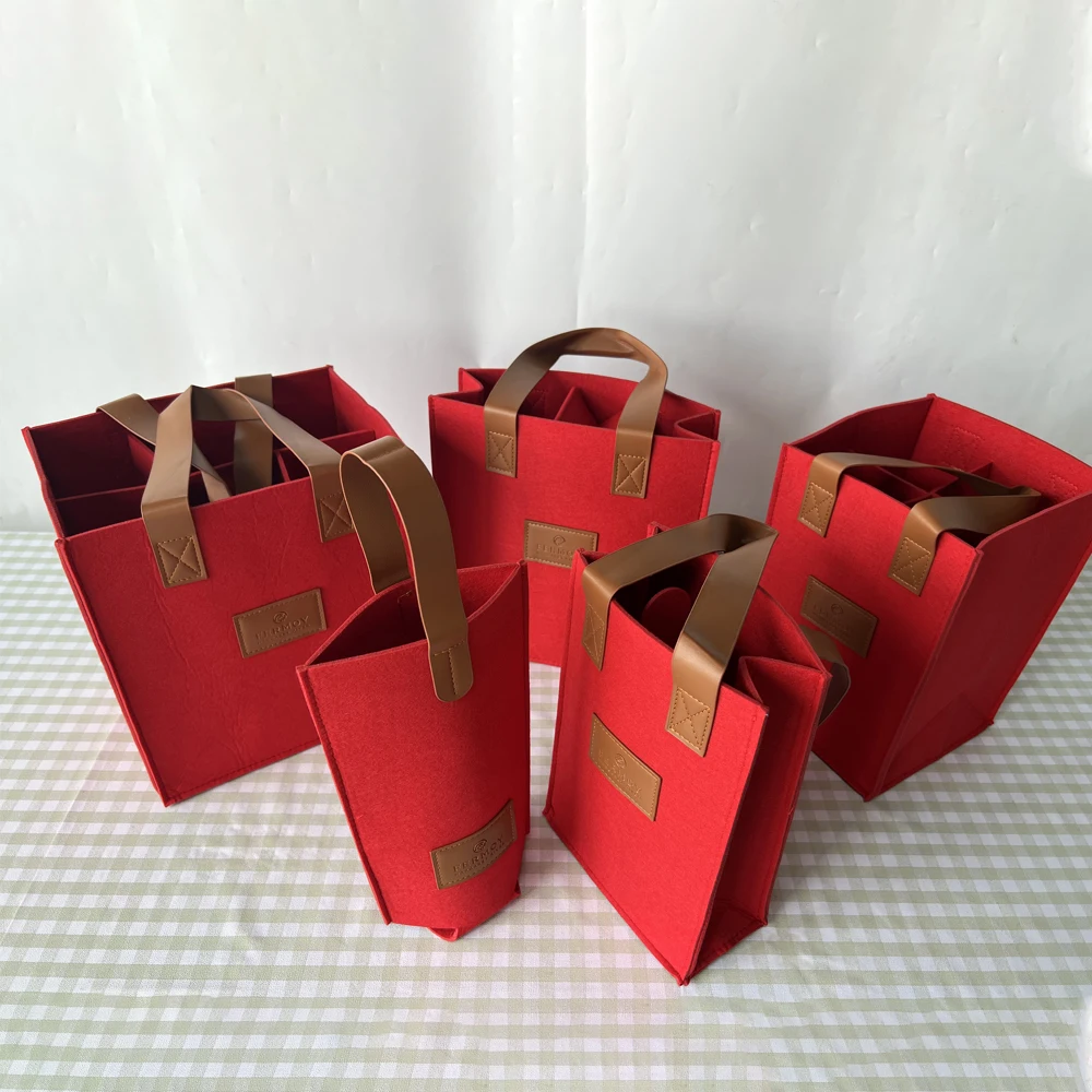 Reusable 1/2/4/6 Felt Wine Bottle Bag Portable Wine Tote Bag Beer Holder Single Bottle Wine Protector for shopping