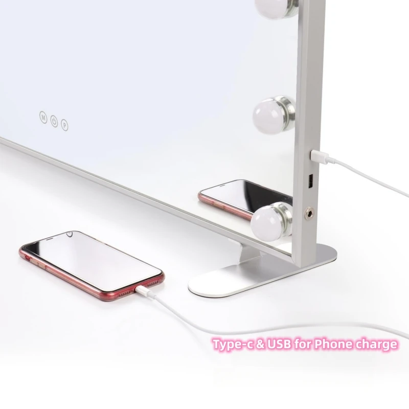 3 Colors Lighted Hollywood Style Mirror Vanity Princess Mirror to Makeup Square Crystal Silver Round Pocket Mirror Led