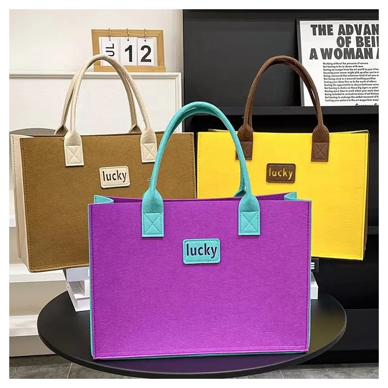 Wholesale Large Capacity Single Shoulder Shopping Felt Gift Bag With Patterns Custom Logo Felt Tote Bag