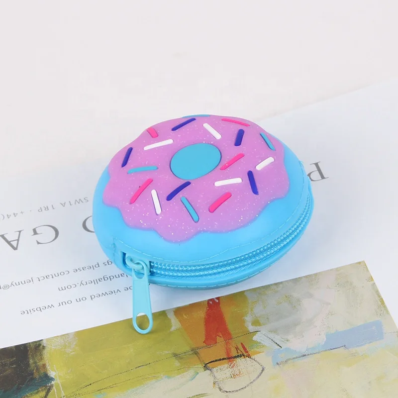 Novelty cute innovatve gift  jelly silicone donut shaped  zipper wallet  change pouch coin purse for kids girls children