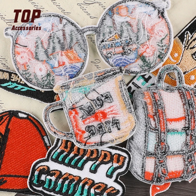 Camping Series Embroidery Patch Accessory Badges with Letter Design Cloth Labels