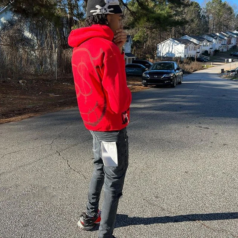 YYSY Custom Logo Streetwear Hip Hop Graffiti All Print Hoodies Men No Pocket Cut Edge Hoodie Manufacturer