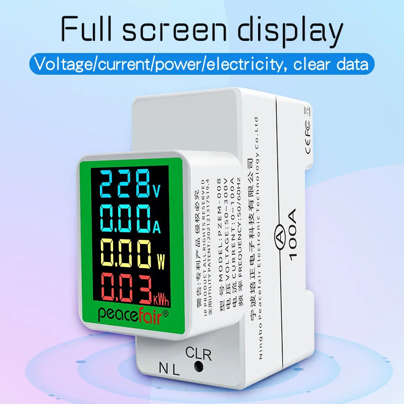 4IN1 Din Rail Single Phase AC Monitor 110V 220V 100A Voltage Current Active Power KWH Electric Energy Frequency Meter VOLT AMP