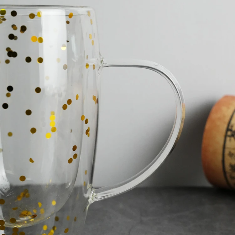 450ml double glass coffee cup Contains sequins  Ins Style Christmas Gift High Borosilicate Glass Mug Dried Flower Glass Cups