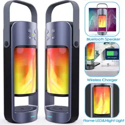 Portable Bluetooth Speaker Stereo Wireless Charger with Flame LED Night Light Support TWS SD/USB for iOS Android Phone