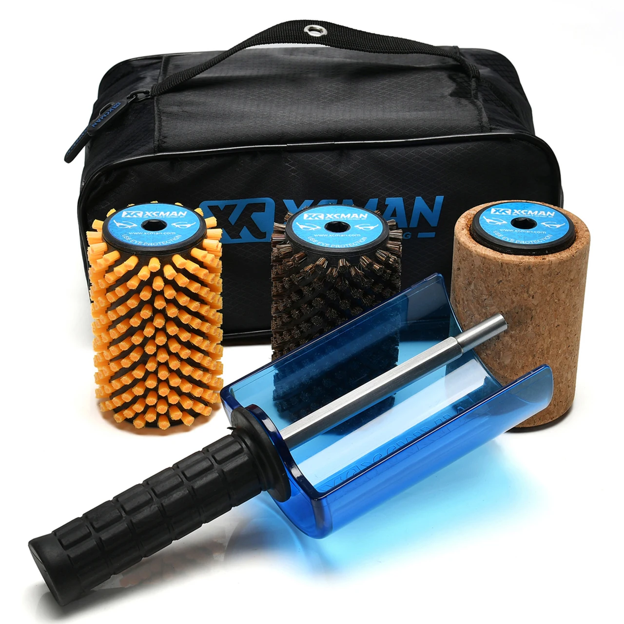 Ski Roto Waxing Brush Kit Handle Axle with Shield All 3 Brushes:Nylon, Horsehair, Brass/Cork for Skis Snowboard Winter Sports