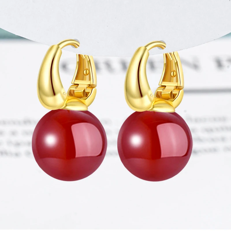 factory outlet yellow agate earrings buckle ruby blue chalcedony earrings Imitation green agate Earring buckle wholesale