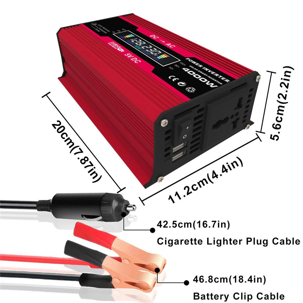 4000W 12V 220V Converter Sinus Auto Inverter with Charger LCD Display Solar Power Bank Supplies for EU UK Plug Power Inverter