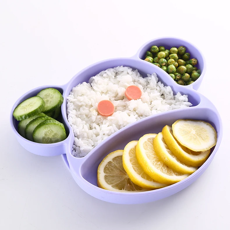 
Wholesale Baby Feeding Round shaped Silicone dinner plate with suction cup monkey shape 