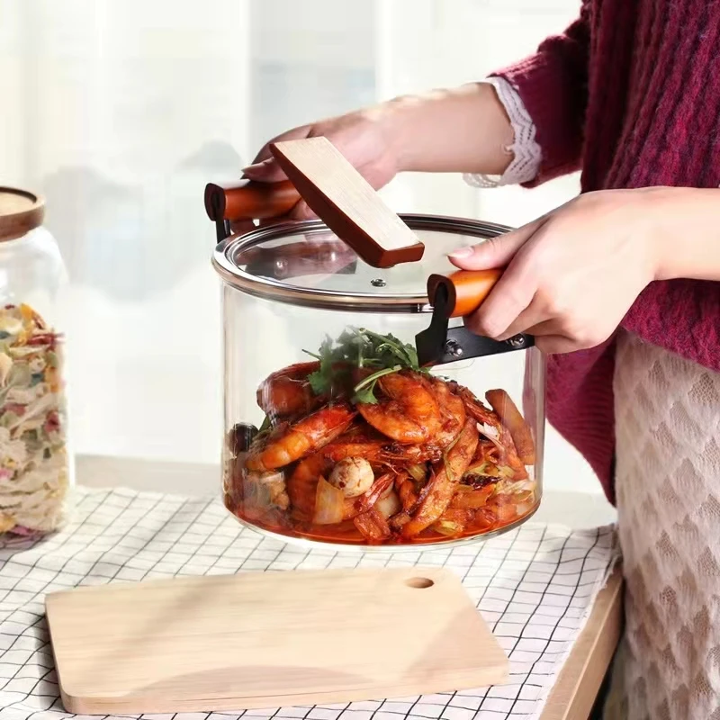 2022 new glass cooking pot Heat Resistant Thickening Glass Borosilicate Glass Cooking Pot with Cover lid housewares