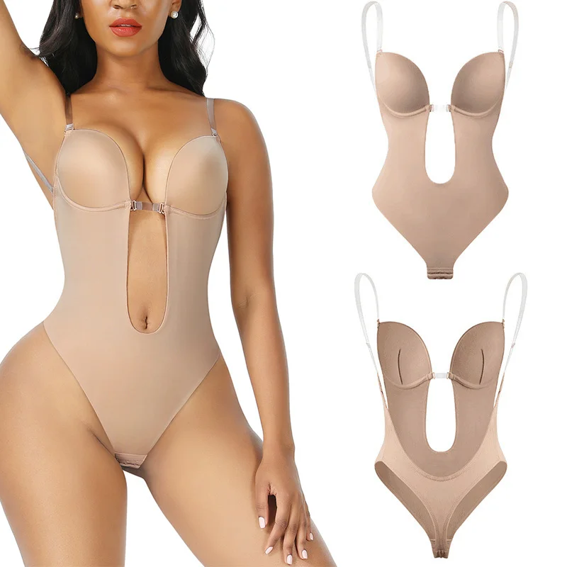 Женское невидимое нижнее платье бюстгальтер с глубоким вырезом боди оптовая продажа бесшовные стринги U-образным и открытой спиной Корректирующее белье