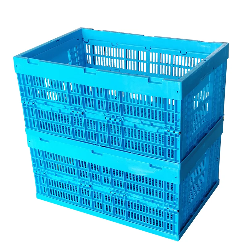 mesh style Industrial Stackable Folding Transport Plastic Moving Crate For Storage Totes Attached Lid Hinged Lid