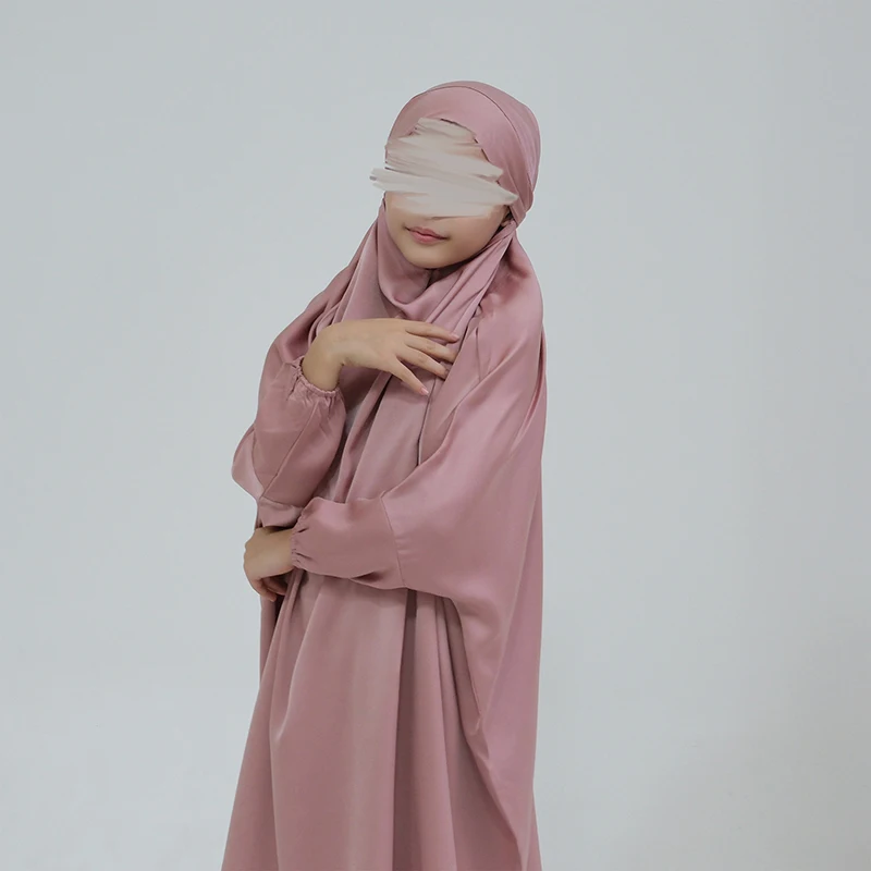 Girls Jilbabs High Quality Ramadan Muslim EID Kids Prayer Dress Long Hijab Top and Skirt Children Two Piece Jilbabs Abaya Set