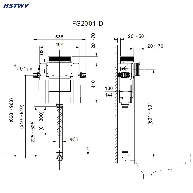 In-Wall Plastic Concealed Dual Flush Tank FS2001-D Squatting Pan Compatible with F5020 Flush Plate