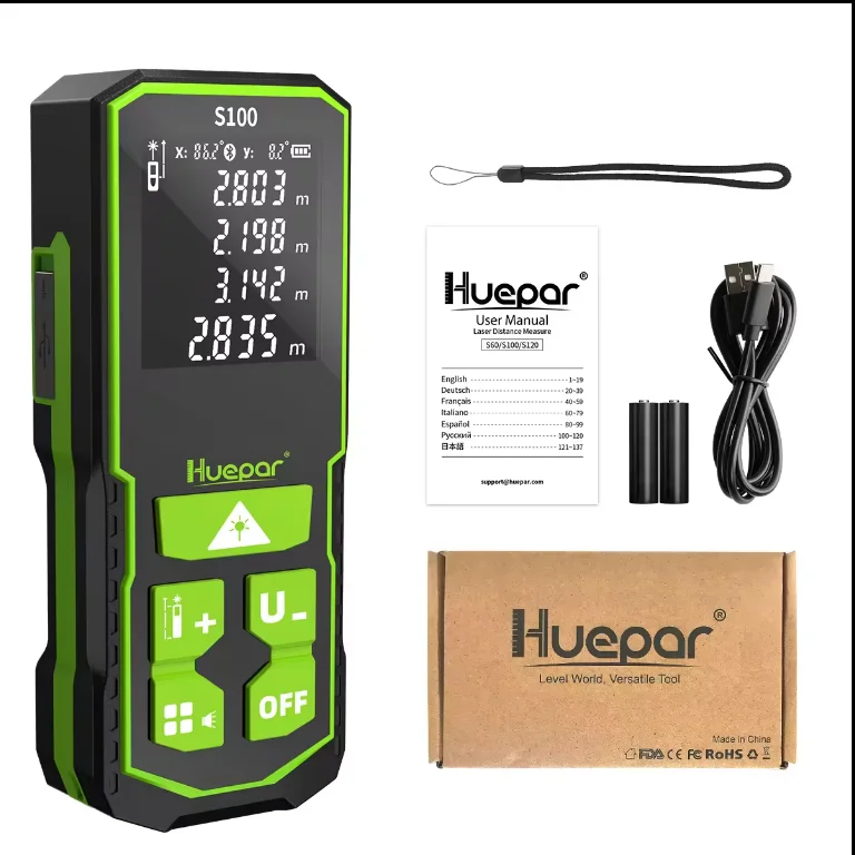 Huepar S100-G Mini Green light mini portable rangefinderr 100m  Rechargeable Batteries Type-C Port