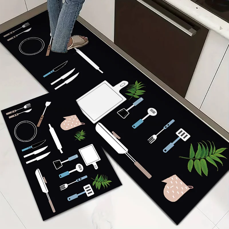 2-Piece Kitchen Floor Carpet Rugs and Mats Set Waterproof Cushioned Fatigue Resistance kitchen mat