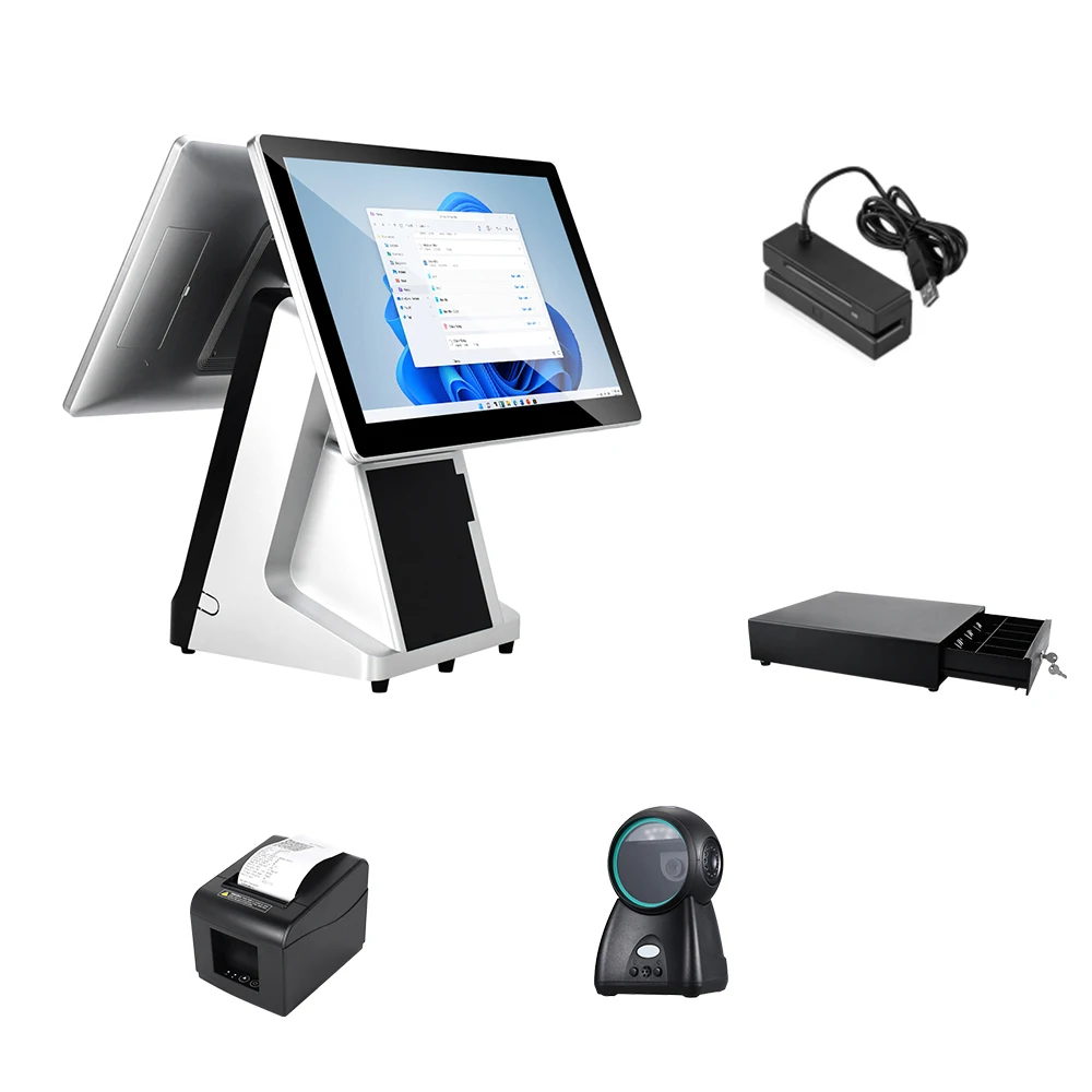 15.6+15.6 Inch Capacitive Dual Touch Screen Plastic shell Restaurant Pos Toast Pos All In One Pos Terminal